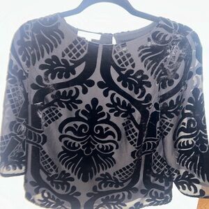 RSVP Black and Gray Patterned Velvet Blouse